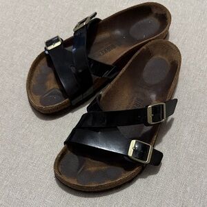 Birkenstock Yao Patent Birko Flor Sandal-Sz 38-Reg Width-Black/Silver-Used